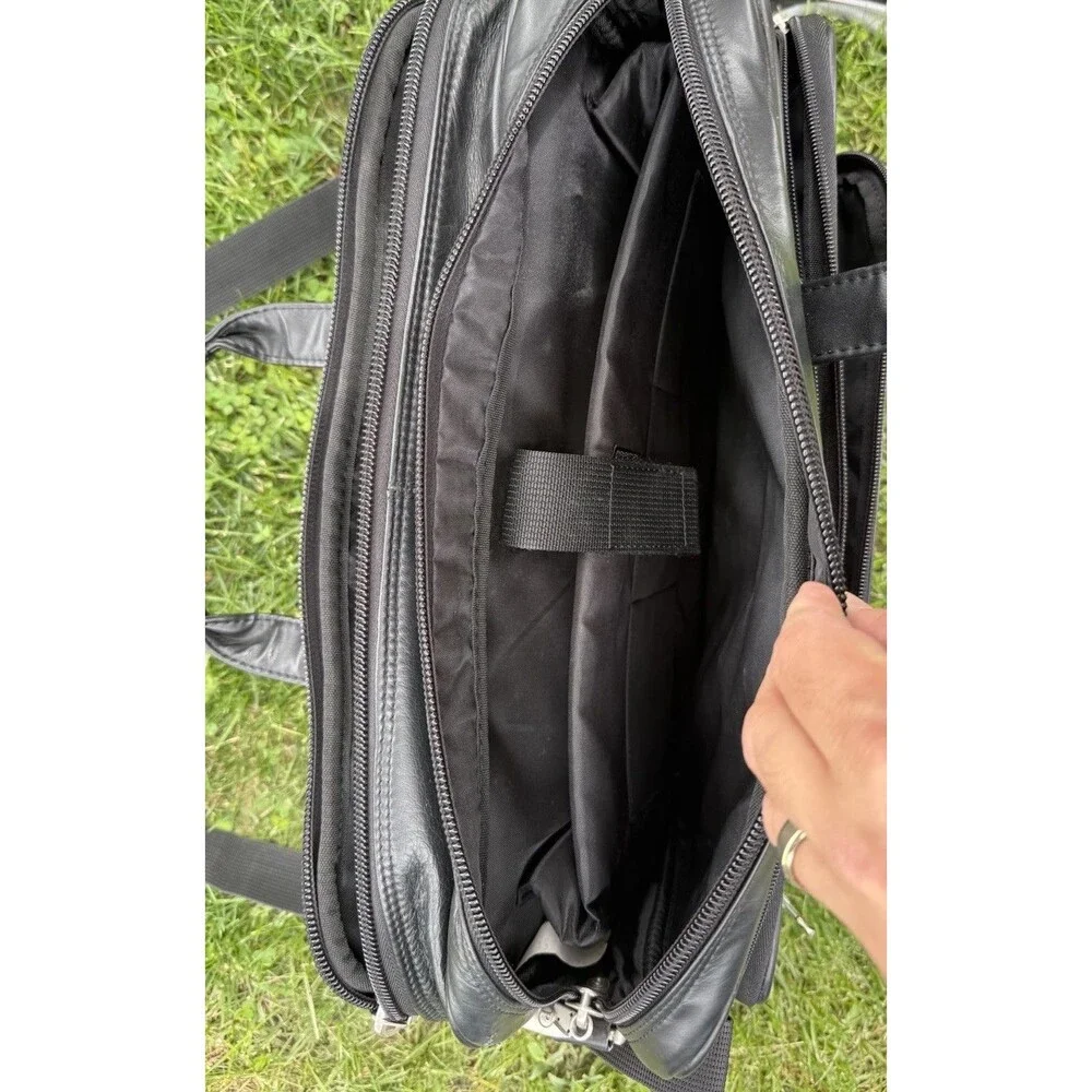 Protocol Vintage Black Leather Computer Bag 20 Pocket, Excellent Condition